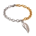 Bracciale bicolore oro e argento con catena e ciondolo a forma di piuma finemente inciso - Bicolore Oro/Argento (Piuma d'Acciaio)