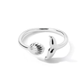 Elegante anello aperto in argento con coda di balena e conchiglia dalla finitura lucida - Conchiglia e Coda di Sirena / Argento