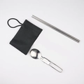 Portable stainless steel cutlery set with folding spoon, chopsticks and black pouch - Folding Spoon and Chopsticks Set with Black Bag