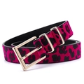 Pink and black leopard print hair-on-hide belt with a polished gold rectangular buckle - Rose Red
