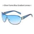 Gafas de sol plateadas extragrandes con lentes degradadas azules y detalle floral - Marco Plateado Lente Azul Degradado (C0.4)