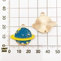 Ciondolo a forma di pianeta blu in smalto per gioielli fai da te con retro dorato - 10835-Pianeta Blu Giallo