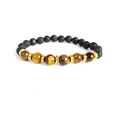 Beaded energy bracelet with Tiger Eye and Black Lava stones and gold metal spacers - Tiger's Eye