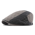 Gorra vintage patchwork de tela acolchada gris-marrón y denim azul marino duradero - café