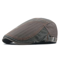Distressed ivy cap in grey and brown patchwork with orange stitching and metal side buckle - Adjustable / Army Green