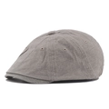 Classic grey washed cotton newsboy cap with vintage horizontal stripes and stitched eyelets - Khaki