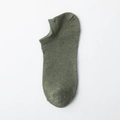 Breathable olive green low-cut cotton boat sock with elastic ribbing and knit texture - One Size / Olive Green