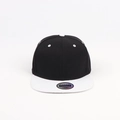 Detailed macro view of the two-tone flat brim baseball cap with twill fabric and air vents - Adjustable / White Brim Black Hat