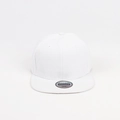 Front view of white cotton snapback hat with flat brim and six-panel ventilation design - Adjustable / White