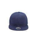 Detail of dark blue cotton flat brim snapback cap with embroidered eyelets and button top - Adjustable / Navy Blue