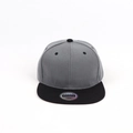 Close-up of dual-tone snapback cap featuring dark grey crown and black flat brim with sticker - Adjustable / Black Brim Dark Gray
