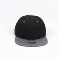 Close-up of contrast color snapback cap with flat brim and grey texture detail - Adjustable / Dark Gray Brim Black Hat