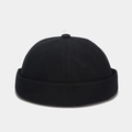 Detalle de un gorro miki negro de algodón con tejido de sarga y corona redonda sin ala - M (56-58cm) / Negro