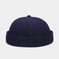 Detalle del gorro docker azul marino en sarga de algodón con diseño de borde enrollado - M (56-58cm) / Azul marino