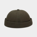 Detalle del gorro docker verde oliva con costura de seis paneles y botón superior - M (56-58cm) / Verde Militar