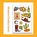 Kids temporary tattoo sheet with western cowboy sheriff hat and cactus patterns, model WY-015 - Western Cowboy Series-WY-015