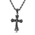 Retro Gotik Kreuzanhänger aus Edelstahl mit Reliefstruktur an einer gedrehten Halskette - Vintage-Reliefkreuz (KP81896-BDJX0) / Nur Anhänger
