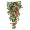Christmas teardrop swag with green PVC pine needles, red berries, and natural pine cones - 60cm/With LED Light