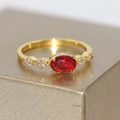 Elegant 18K gold ring with oval red gemstone and white zircon accents in a gift box - 14K Light Gold Red Zircon