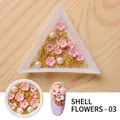 Pink shell flowers with gold beads and pearls nail art kit in a circular container - BKH-03 / Pink