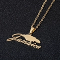 Collier doré avec pendentif carte de la Jamaïque et texte cursif sur fond noir étincelant - Lettre Or