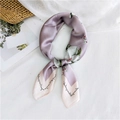 Silk-textured square scarf with lilac pink floral print and elegant script detail - Purple Flower Script