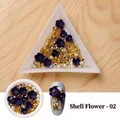 Nail art set Shell Flower-02 with purple 3D blossoms, gold beads and pearls - BKH-02 / Blue