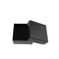 Quadratische schwarze Schmuckschachtel mit Rautenmuster und schwarzem Samtfutter - 7.5x7.5x3.5cm / Kleine Box