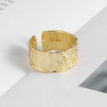 Bague ajustable en argent S925 doré avec texture martelée au style vintage chic - Ouvert Réglable / Or