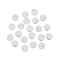 Macro shot of 20 pieces of round silver stainless steel blank pendants with hanging holes - Inner Hole / 6mm / Steel