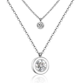 Polished silver cross pendant necklace with sparkling round zircon in bezel setting - Round Zircon/Silver