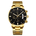 Herren Chronograph aus goldfarbenem Edelstahl mit schwarzem Zifferblatt und Datum - Ganzgold Stahlarmband Schwarzes Zifferblatt