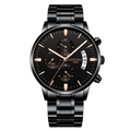 Orologio cronografo da uomo in acciaio inossidabile nero con lancette luminose - Cinturino in Acciaio Tutto Nero Indici Oro Rosa Quadrante Nero