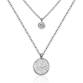 Double-layered stainless steel necklace with round pavé and solitaire zircon pendants - Pavé Circle/Silver