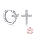 S925 Sterling Silber Kreuz Creolen mit weißen Zirkonia Einlagen für Damen - Silber