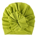 Neon green newborn turban hat with a large 3D floral accent in soft cotton fabric - Fruit Green