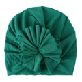 Dark green infant knit turban hat featuring multilayered soft fabric flower detail - Dark Green