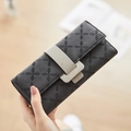 Portefeuille long gris foncé avec motif floral gaufré et boucle magnétique - Noir
