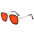 Kids vintage square sunglasses with orange lenses and black gold metal frame - Black Gold Frame Clear Red Lens