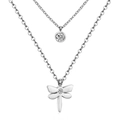 Collier double rang argenté avec pendentif libellule et breloque en zircone ronde - Libellule/Argent