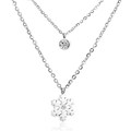 Collier double couche en acier argenté avec pendentifs flocon de neige et zircon - Flocon de Neige/Argent