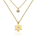Gold double-layer stainless steel necklace with snowflake and round diamond pendants - Snowflake/Gold