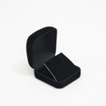 Open black velvet jewelry box with an angled display insert for rings and earrings - Black Exterior/Black Interior/Black Insert