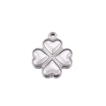 Silver four-leaf clover pendant with heart-shaped white petals on white background - Steel