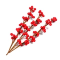 Three stems of glossy red artificial berries with realistic brown branches for home decor - Red 36-Berry Branch