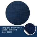 Round 35cm dark blue PVC placemat featuring a vertical woven texture and thick material - Deep Sea Blue Vertical Pattern