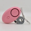 Pink egg-shaped personal security alarm keychain with wrist strap and metal ring - Pink