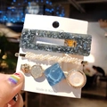 Lot de 3 barrettes à cheveux de style coréen avec perles et motifs en acétate gris bleu - 7#-Ensemble Acétate Bleu Gris
