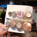 Three-piece Korean style hair clip set with pearls and pink resin on gold base - 2#-Pink Blue Sweet Set