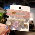 Pink terrazzo acetate clip, pearl hairpin, and jewel hair clip set with gold metal finish - 11#-Pink Terrazzo Set